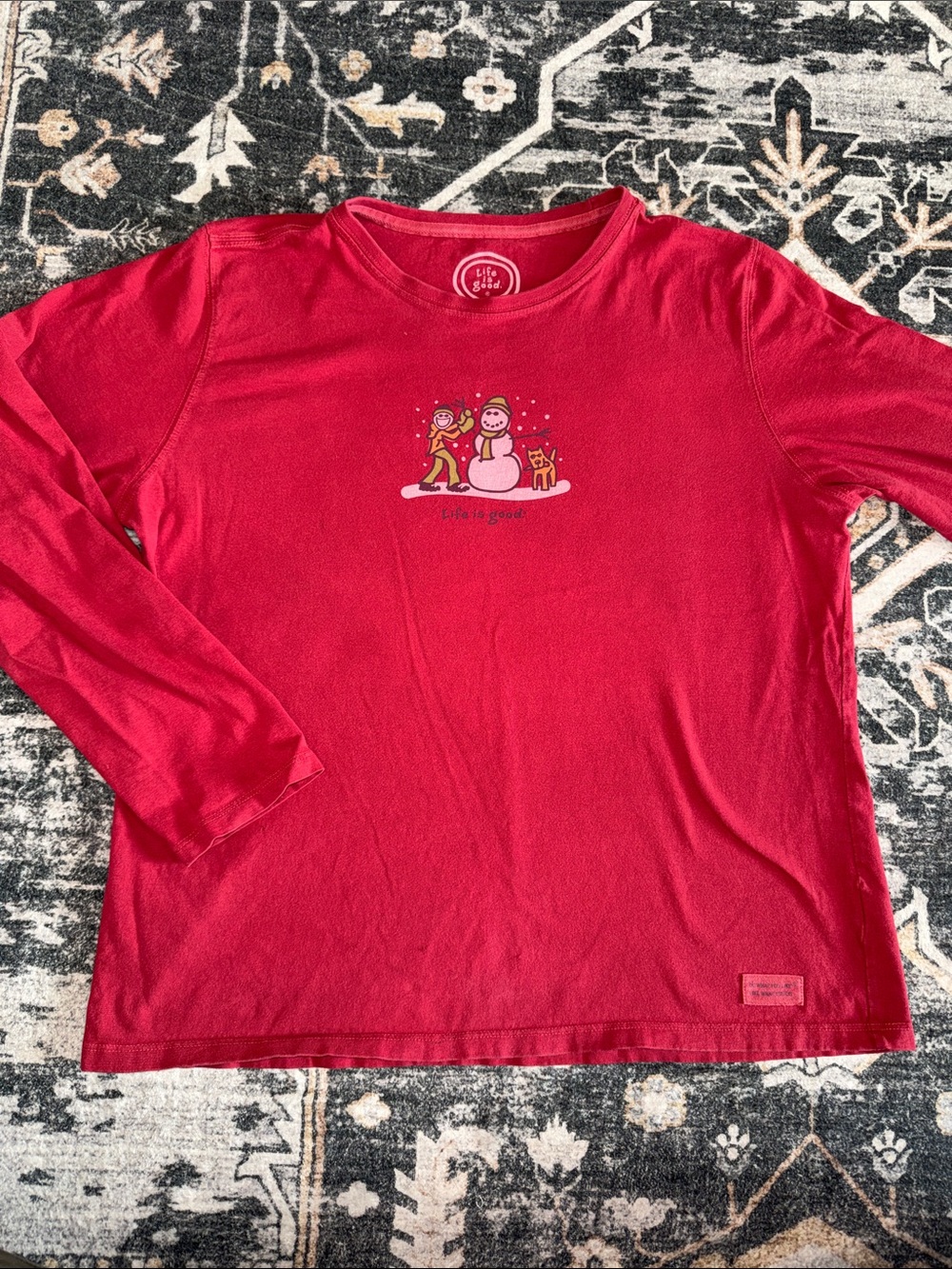 Life Is Good Red Long-Sleeve Womens Christmas Winter Graphic Tee